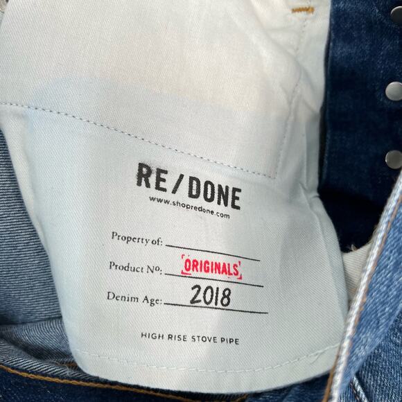 Re/Done High Rise Stove Pipe Denim Jeans Zip Fly Pockets Size 28 Retro Stretch - Picture 4 of 12
